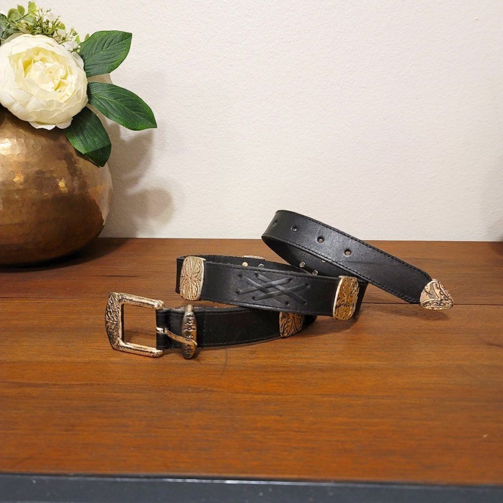 Full Grain Latigo Leather and Silver Studded Belt Sz M